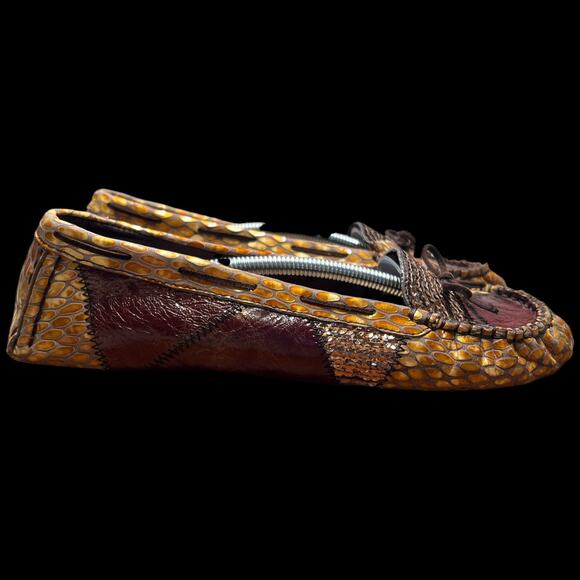 KENZIE Diva Women Sz 8.5 Moccasins Animal Snakeskin Patchwork Flats Loafer Shoes - Picture 10 of 16